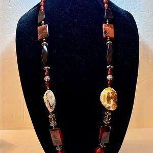 Vintage, Boho, Chunky, Heavy, Stone & Glass Necklace with Silver Tone Accents